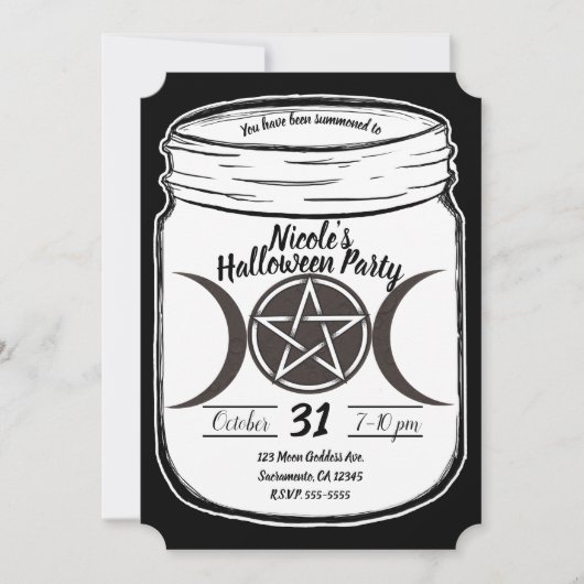Mystical Magic Moons Mason Jar Halloween-Party Einladung (Vorderseite)