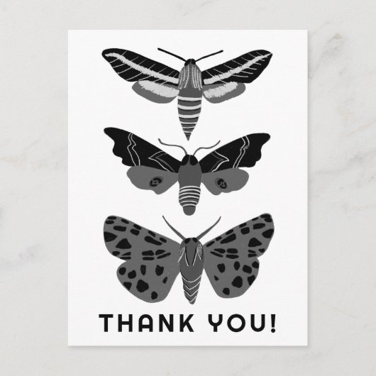 Mystical Magical Moths Black and White DANKE Postkarte (Vorderseite)