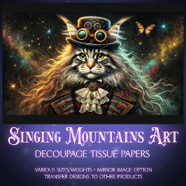 Mystical Maine Coon Viktorianisch Steampunk Decoup Seidenpapier