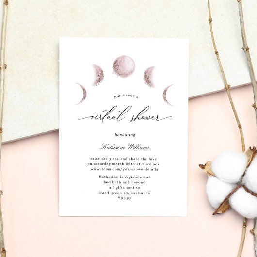 Mystical Moon Blush Virtual Baby Dusche Einladung