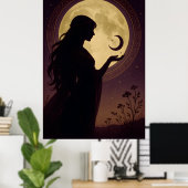 Mystical Moon Goddess, Celestial Woman Silhouette Poster (Heimbüro)