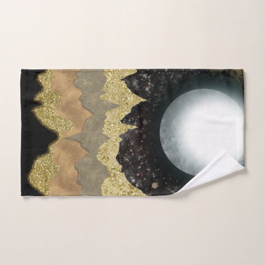 Mystical Moon Gold Mountains Landschaft Modernes G Badhandtuch Set (Handtuch)