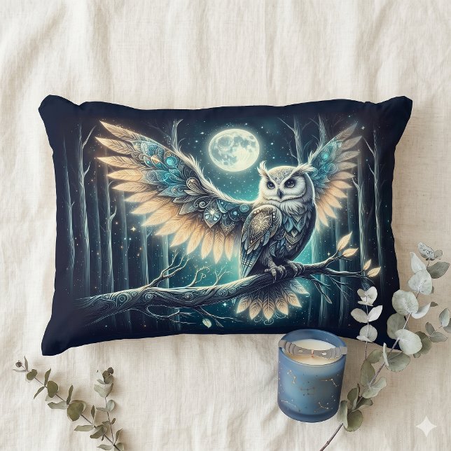Mystical Moon Owl Celestial Forest Glow Dekokissen (Mystical Moon Owl Celestial Forest Glow Accent Pillow)