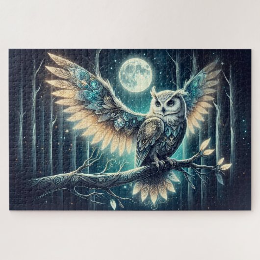 Mystical Moon Owl Celestial Forest Glow Puzzle (Horizontal)