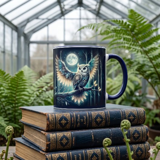 Mystical Moon Owl Celestial Forest Glow Tasse