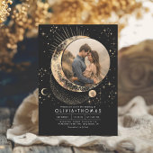 Mystical Moon Starry Night Wedding Foto Einladung