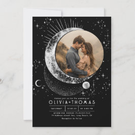 Mystical Moon Starry Night Wedding Foto Einladung