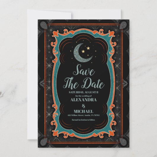 Mystical Moon Starry Night Wedding Save The Date (Vorderseite)