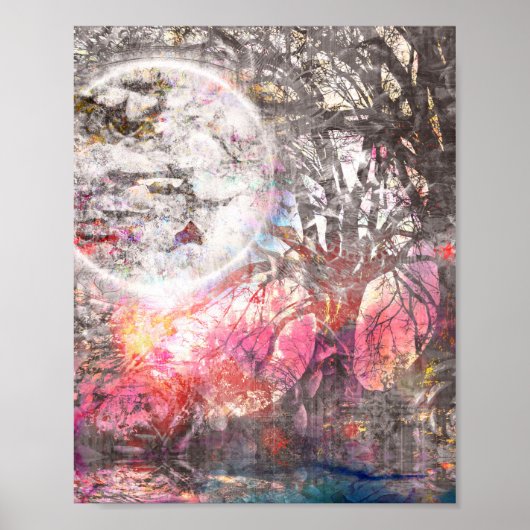 Mystical Moon Tree Fantasy Landschaft Art Print Poster (Vorne)