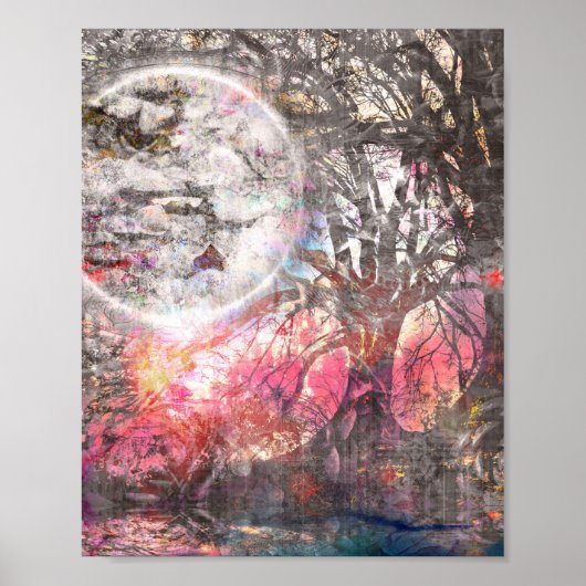 Mystical Moon Tree Fantasy Landschaft Poster (Vorne)