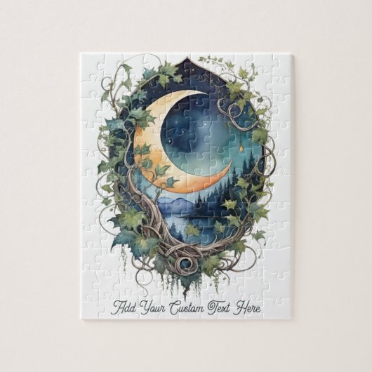 Mystical Moon & Vines Night Sky Custom Text Puzzle (Vertikal)