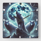 Mystical Moon Wolf Clock Quadratische Wanduhr (Vorderseite)
