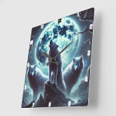 Mystical Moon Wolf Clock Quadratische Wanduhr (Winkel)
