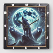 Mystical Moon Wolf Clock Quadratische Wanduhr (Vorderseite)