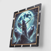 Mystical Moon Wolf Clock Quadratische Wanduhr (Winkel)
