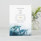 Mystical Moonlight Blue Sea Turtle Liebe Hochzeit Einladung (Stehend Vorderseite)