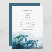 Mystical Moonlight Blue Sea Turtle Liebe Hochzeit Einladung (Vorne/Hinten)