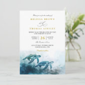 Mystical Moonlight Blue Sea Turtle QR Code Wedding Einladung (Stehend Vorderseite)