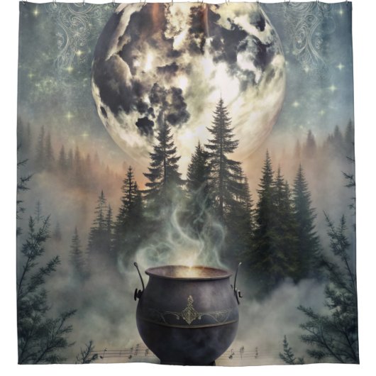 Mystical Moonlit Forest Cauldron - Hexchy Magic Ar Duschvorhang (Vorderseite)