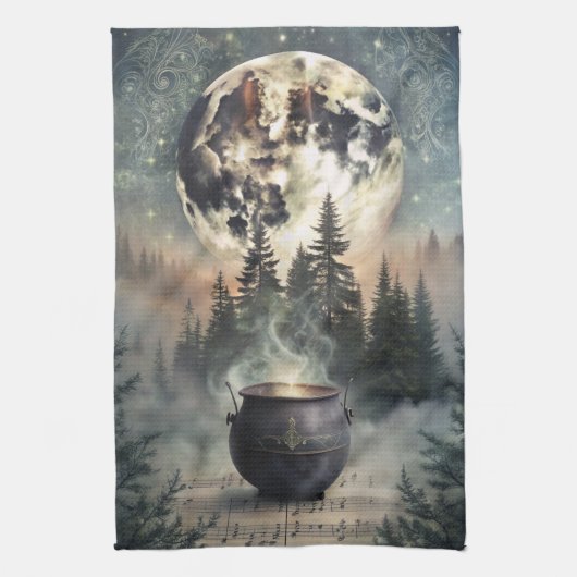 Mystical Moonlit Forest Cauldron - Hexchy Magic Ar Geschirrtuch (Vertikal)