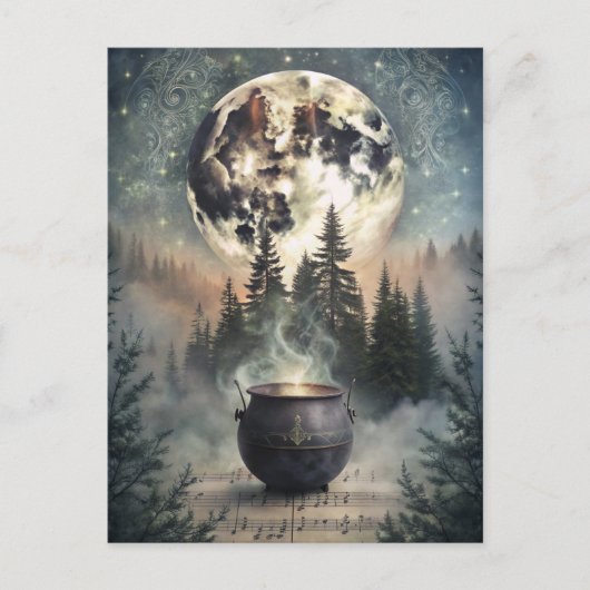 Mystical Moonlit Forest Cauldron - Hexchy Magic Ar Postkarte (Vorderseite)