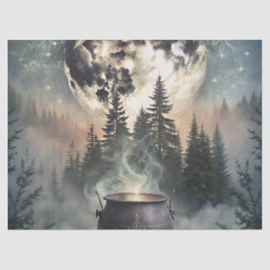 Mystical Moonlit Forest Cauldron - Hexchy Magic Ar Seidenpapier (Vorderseite)