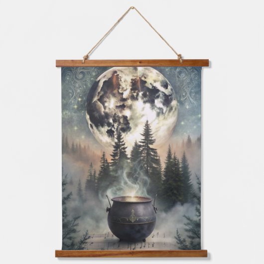Mystical Moonlit Forest Cauldron - Hexchy Magic Ar Wandteppich Mit Holzrahmen (Vorderseite)