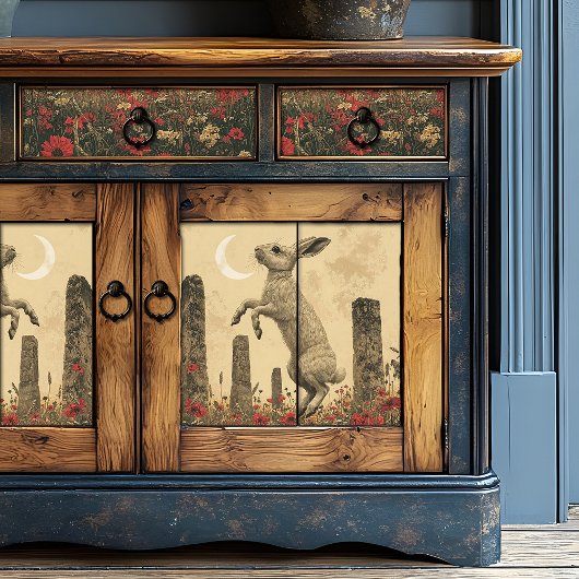 Mystical Moonlit Hare Alte Stehend Stones Seidenpapier