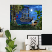 Mystical Moonlit Pirate Ship Poster (Heimbüro)