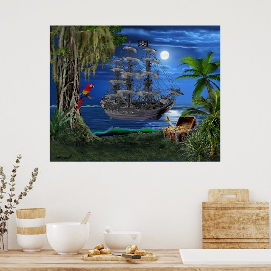 Mystical Moonlit Pirate Ship Poster (Küche)