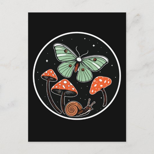 Mystical Moth with Mushrooms and Snail Postkarte (Vorderseite)