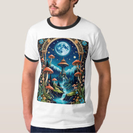 Mystical Mushroom Waterfall Forest T - Shirt