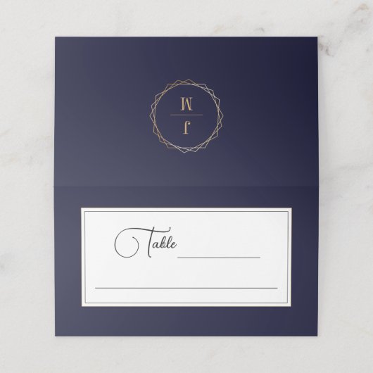 Mystical Navy Blue Golden Elements Platzkarte (Außenseite Aufgefaltet)