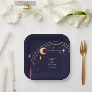 Mystical Navy Blue Sun Moon Astronomie Space Pappteller