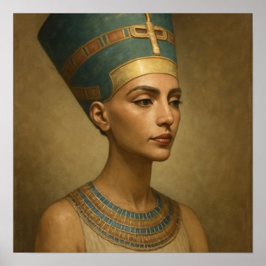 Mystical Nefertiti Queen Blue Gold Portrait Poster (Vorne)