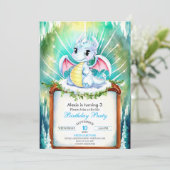 Mystical Niedlich Dragon Birthday Einladung (Stehend Vorderseite)
