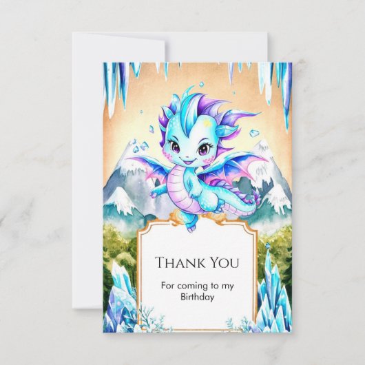 Mystical Niedlich Ice Dragon Geburtstag Dankeskarte (Vorderseite)