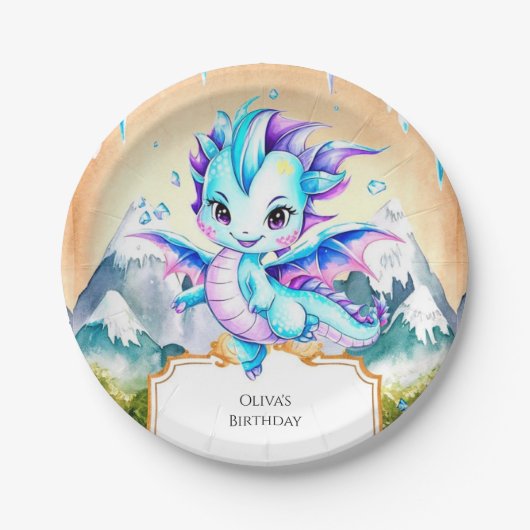 Mystical Niedlich Ice Dragon Geburtstag Pappteller (Vorderseite)