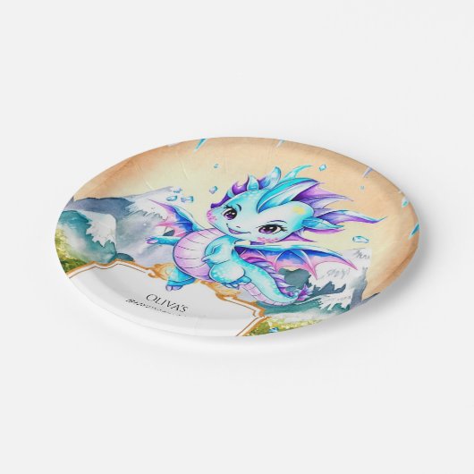 Mystical Niedlich Ice Dragon Geburtstag Pappteller (Schrägansicht)