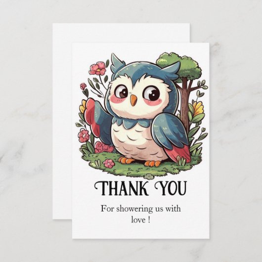Mystical Niedlich Owl Baby Dusche Dankeskarte (Vorne/Hinten)