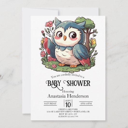 Mystical Niedlich Owl Baby Dusche Einladung (Vorderseite)