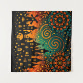 Mystical Night Castle Silhouette Wandteppich (Vorderseite (Horizontal))