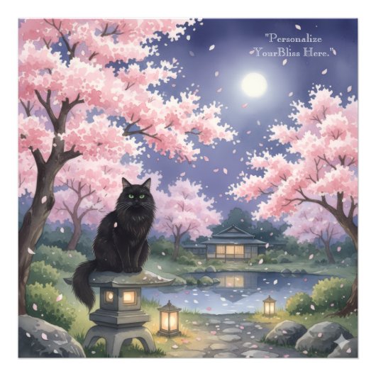 Mystical Night Sakura: Black Cat in Moonlit Japan Fotodruck (Vorne)