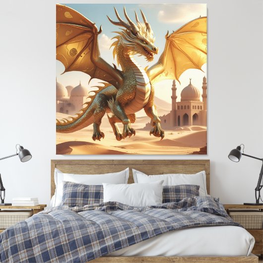 Mystical Oriental Dragon Over Wüstenstadt - Fantas Leinwanddruck (Insitu (Schlafzimmer))