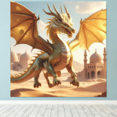 Mystical Oriental Dragon Over Wüstenstadt - Fantas Leinwanddruck (Insitu (Holzboden))