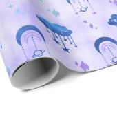 Mystical Outer Space Night Sky Lila Muster Geschenkpapier (Rolleneckpunkt)