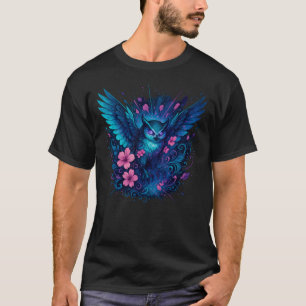 Mystical Owl Fantasy Neon Art T-Shirt