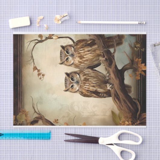 Mystical Owls Sepia Style Decoupage Seidenpapier (Handwerk)