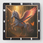 Mystical Pegasus Woodland Fantasy Quadratische Wanduhr (Vorderseite)