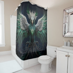 Mystical Phoenix Bird in Green und Blues Duschvorhang